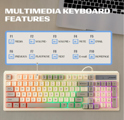 Teclado Gamer Retroiluminado de 98 Teclas Blanco y Gris – Compacto, Mecánico y Ultra Resistente 🎮⌨️🌈 - Imagen 2