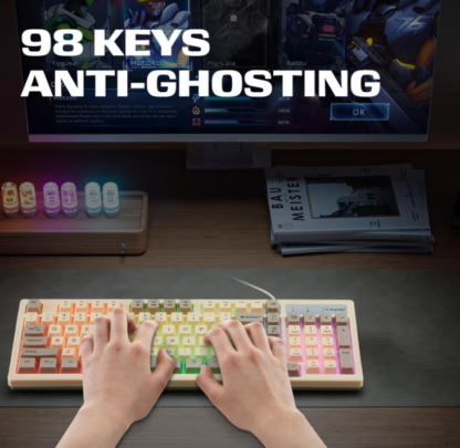Teclado Gamer Retroiluminado de 98 Teclas Blanco y Gris – Compacto, Mecánico y Ultra Resistente 🎮⌨️🌈 - Imagen 7