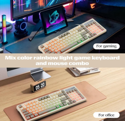 Teclado Gamer Retroiluminado de 98 Teclas Blanco y Gris – Compacto, Mecánico y Ultra Resistente 🎮⌨️🌈 - Imagen 3