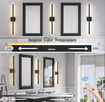 Aplique de Pared Estilo Candelabro de 80 cm – Luz LED Recargable con Control Remoto, Negro - Imagen 2