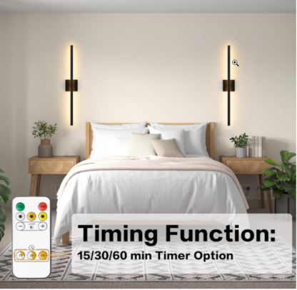 Aplique de Pared Estilo Candelabro de 80 cm – Luz LED Recargable con Control Remoto, Negro - Imagen 3