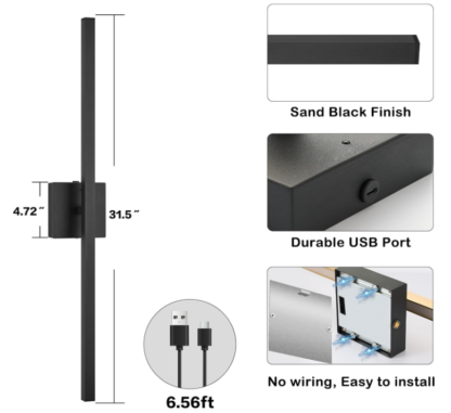 Aplique de Pared Estilo Candelabro de 80 cm – Luz LED Recargable con Control Remoto, Negro - Imagen 5