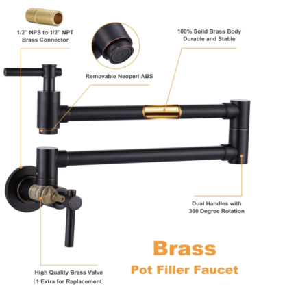 Grifo de pared para llenar ollas – 60 cm, doble brazo plegable, latón macizo 🛠️🚿 - Imagen 4