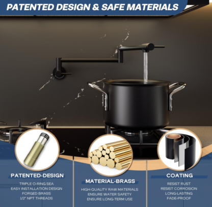 Grifo de Cocina de Pared Plegable Negro Mate – Llenador de Ollas de Latón con Doble Brazo Articulado - Imagen 4
