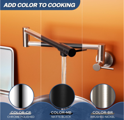 Grifo de Cocina de Pared Plegable Negro Mate – Llenador de Ollas de Latón con Doble Brazo Articulado - Imagen 5