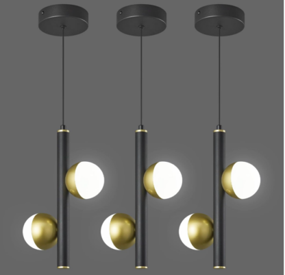 Set de 3 luces colgantes LED en negro y dorado estilo Mid Century