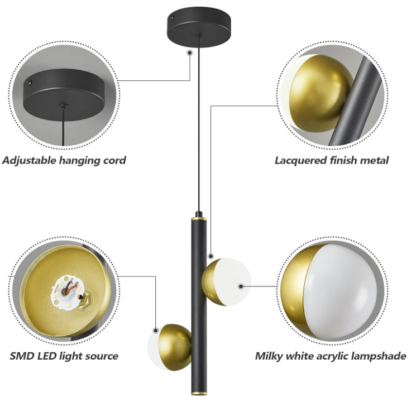 Lámparas Colgantes Mid-Century Modern de 2 Luces con Pantalla Acrílica Lechosa (Paquete de 3) 💡🌀 - Imagen 7