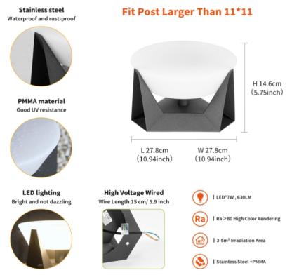 Lámpara LED de Exterior para Poste, Pilar o Columna – IP65, 3000K, Estilo Moderno - Imagen 4