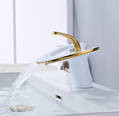 Grifo de baño blanco y dorado de un solo agujero y una sola llave – Diseño en forma de corazón 💛🚿 - Imagen 3