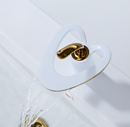 Grifo de baño blanco y dorado de un solo agujero y una sola llave – Diseño en forma de corazón 💛🚿 - Imagen 7