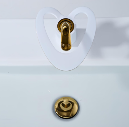 Grifo de baño blanco y dorado de un solo agujero y una sola llave – Diseño en forma de corazón 💛🚿 - Imagen 8