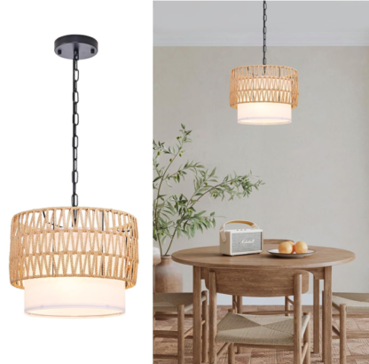Lámpara colgante de ratán tejida a mano con 3 bombillos – estilo vintage y bohemio