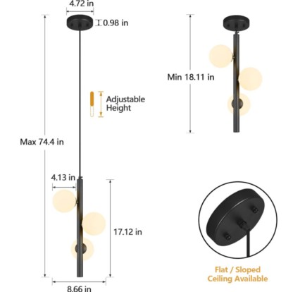Lámpara Colgante Moderna de 3 Luces con Globos de Vidrio – Estilo Mid Century 🌟💡🖤 - Imagen 4
