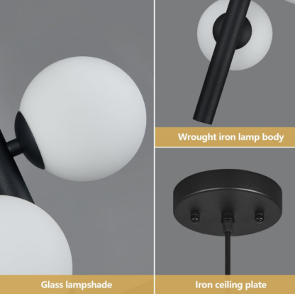Lámpara Colgante Moderna de 3 Luces con Globos de Vidrio – Estilo Mid Century 🌟💡🖤 - Imagen 3