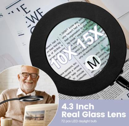 Lámpara de pie con lupa LED 10X/15X, luz regulable y cuello flexible – 3 tonos de luz - Imagen 2