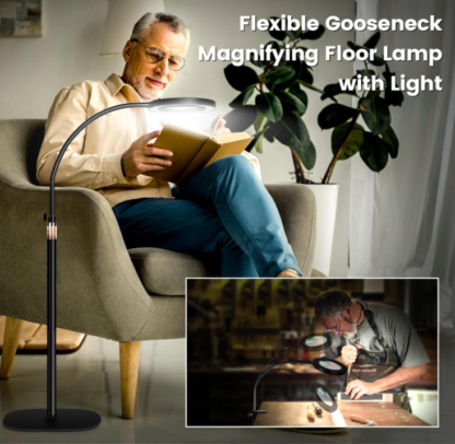 Lámpara de pie con lupa LED 10X/15X, luz regulable y cuello flexible – 3 tonos de luz - Imagen 4