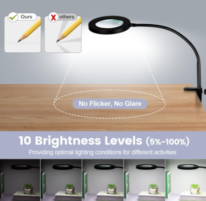 Lámpara de pie con lupa LED 10X/15X, luz regulable y cuello flexible – 3 tonos de luz - Imagen 5