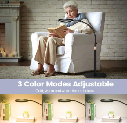 Lámpara de pie con lupa LED 10X/15X, luz regulable y cuello flexible – 3 tonos de luz - Imagen 6