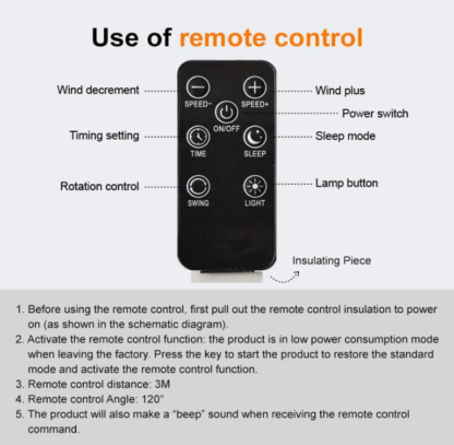 Ventilador portátil recargable, con luz y con control remoto - Imagen 2