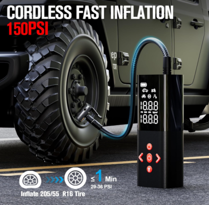 Inflador portátil de 150 PSI para llantas con batería recargable de 6000 mAh y pantalla LED - Imagen 2