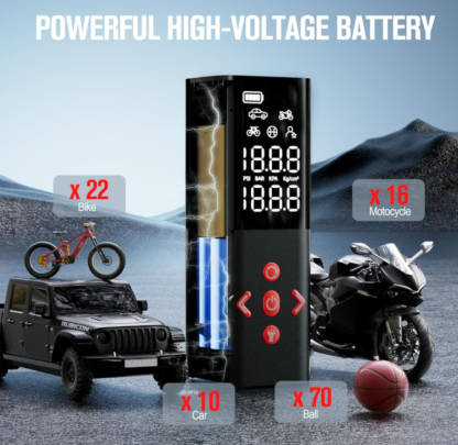 Inflador portátil de 150 PSI para llantas con batería recargable de 6000 mAh y pantalla LED - Imagen 4