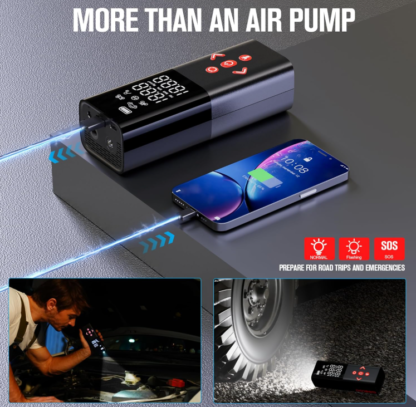 Inflador portátil de 150 PSI para llantas con batería recargable de 6000 mAh y pantalla LED - Imagen 5