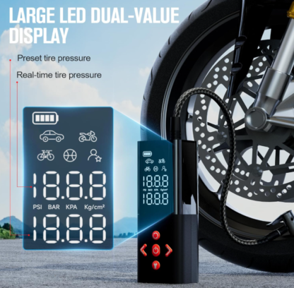 Inflador portátil de 150 PSI para llantas con batería recargable de 6000 mAh y pantalla LED - Imagen 6