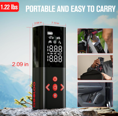 Inflador portátil de 150 PSI para llantas con batería recargable de 6000 mAh y pantalla LED - Imagen 7