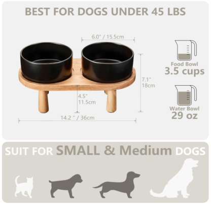 Tazones cerámicos con base de madera para perro – Razas medianas y pequeñas 🐶🍽️ - Imagen 3