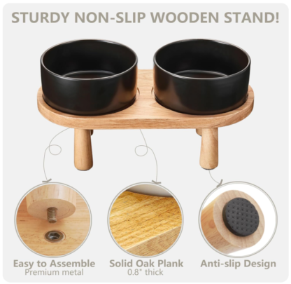 Tazones cerámicos con base de madera para perro – Razas medianas y pequeñas 🐶🍽️ - Imagen 5