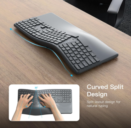 Teclado inalámbrico ergonómico con reposamuñecas – Diseño dividido curvo para mayor comodidad - Imagen 2