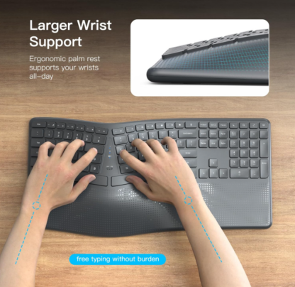 Teclado inalámbrico ergonómico con reposamuñecas – Diseño dividido curvo para mayor comodidad - Imagen 3