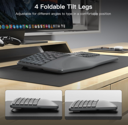 Teclado inalámbrico ergonómico con reposamuñecas – Diseño dividido curvo para mayor comodidad - Imagen 4