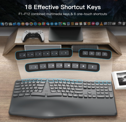 Teclado inalámbrico ergonómico con reposamuñecas – Diseño dividido curvo para mayor comodidad - Imagen 5