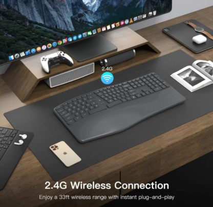Teclado inalámbrico ergonómico con reposamuñecas – Diseño dividido curvo para mayor comodidad - Imagen 6