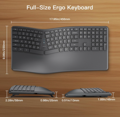 Teclado inalámbrico ergonómico con reposamuñecas – Diseño dividido curvo para mayor comodidad - Imagen 8