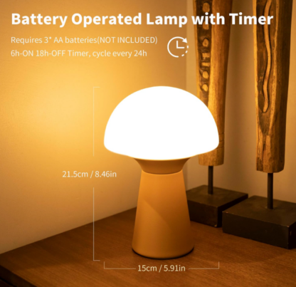 Lámpara de mesa de hongos, lámpara a pilas con temporizadorLámpara de mesa de hongos de vidrio con luz LED – Funciona con pilas y temporizador automático 🕒🍄 - Imagen 4