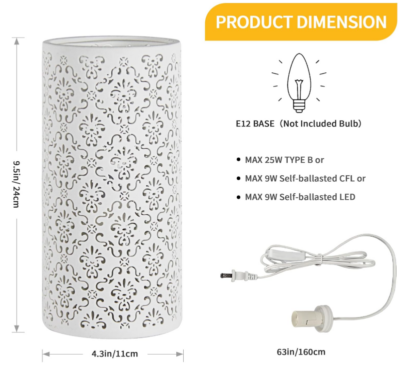 Lámpara de Mesa de Noche de 24 cm – Diseño Moderno en Cerámica Blanca - Imagen 2
