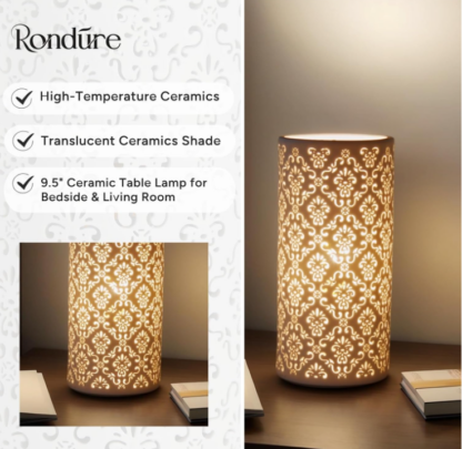 Lámpara de Mesa de Noche de 24 cm – Diseño Moderno en Cerámica Blanca - Imagen 3