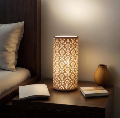Lámpara de Mesa de Noche de 24 cm – Diseño Moderno en Cerámica Blanca - Imagen 5