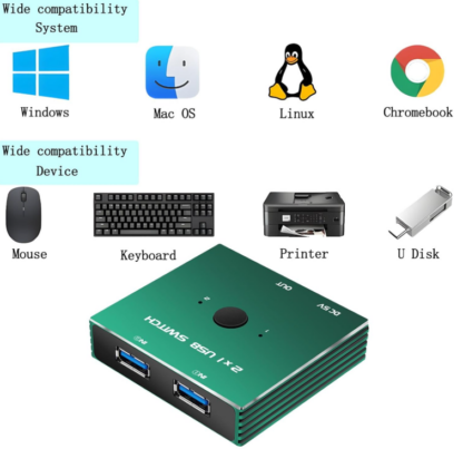 Interruptor USB 3.0 2 en 1 con Salida USB – Conmutador KVM para 2 Computadoras - Imagen 3