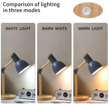 Lámpara de mesa de madera ajustable con luz tricolor de 5W 💡 - Imagen 3