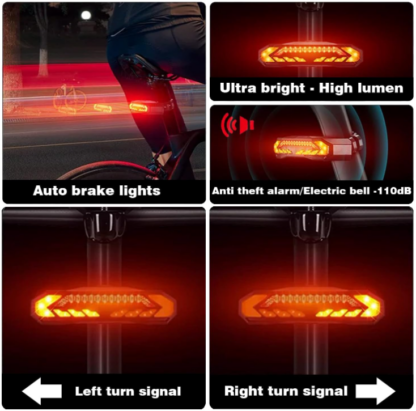 Luz Trasera Inteligente para Bicicleta con Luz de Giro, Bocina, Alarma y Carga USB – Impermeable y Recargable - Imagen 2