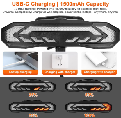 Luz Trasera Inteligente para Bicicleta con Luz de Giro, Bocina, Alarma y Carga USB – Impermeable y Recargable - Imagen 6