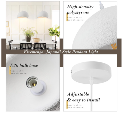 Lámpara Colgante Blanca de Estilo Wabi Sabi – Iluminación Japandi Artesanal para Interiores - Imagen 5