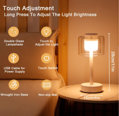 💡 Lámpara de Mesa Táctil Recargable de 28 cm con Brillo Ajustable ✨ - Imagen 2