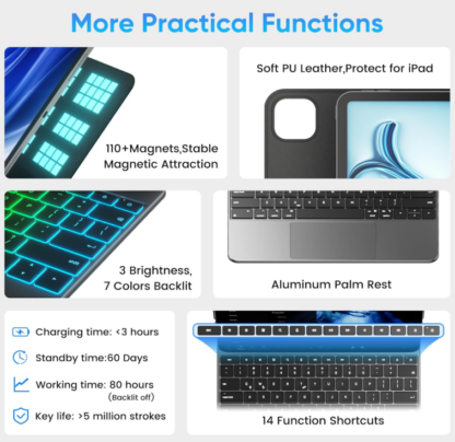 Funda con Teclado para iPad Pro 13" (M4, 2024) – Estilo Magic con Trackpad y Retroiluminación RGB 💻✨ - Imagen 7