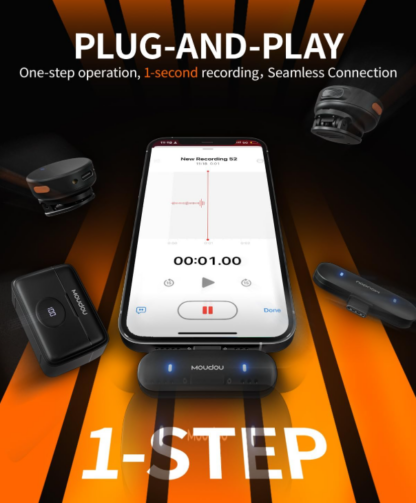 Micrófono Lavalier Inalámbrico para iPhone, Android, iPad, Laptop y PC – Con Cancelación de Ruido, 100ft de Alcance, 50H de Batería, Estuche de Carga y Conectores Lightning + USB-C - Imagen 4