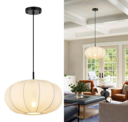 Lámpara Colgante Moderna de 40 cm con Pantalla de Tela Elástica – Altura Ajustable para Comedor, Cocina, Sala y Recibidor 💡✨ - Imagen 2