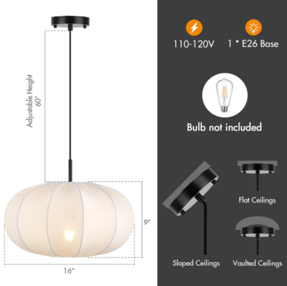 Lámpara Colgante Moderna de 40 cm con Pantalla de Tela Elástica – Altura Ajustable para Comedor, Cocina, Sala y Recibidor 💡✨ - Imagen 3